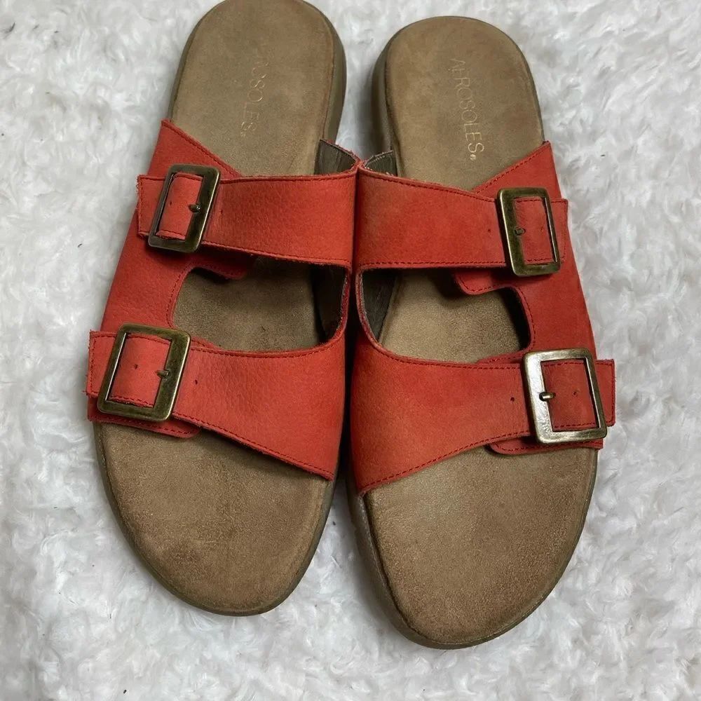 Aerosoles leather suede orange strap sandals with adjustable side buckles SZ 9M